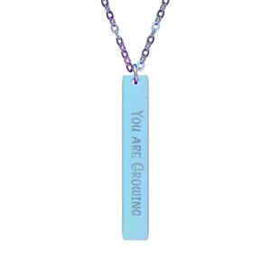 “You Are Growing” Engraved Vertical Bar Necklace in Rainbow PVD finish