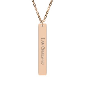 "I am Cherished" Engraved Vertical Bar Necklace in 18K Rose Gold PVD finish