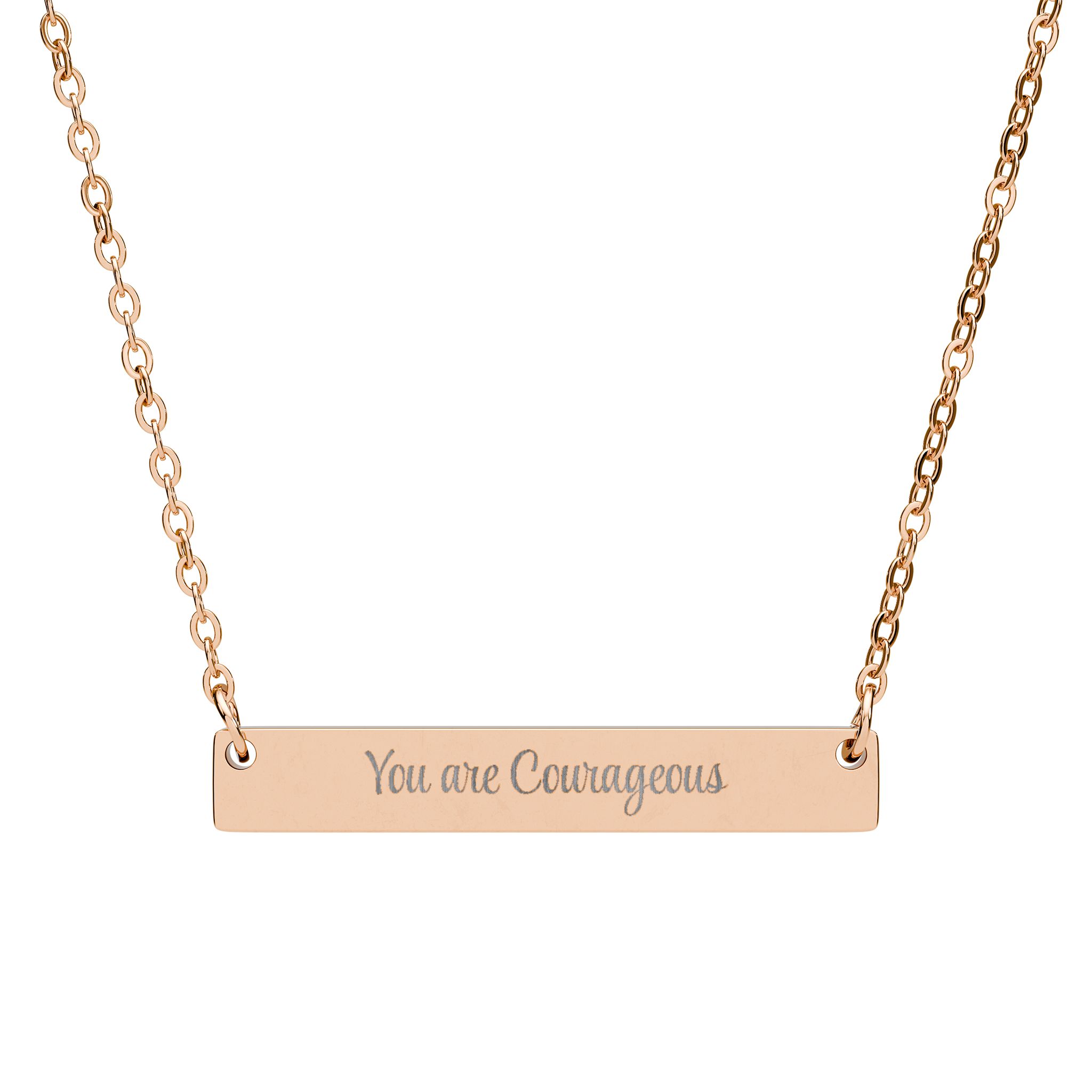 "You are Courageous" Engravable Horizontal Bar Necklace in 18K Rose Gold PVD finish
