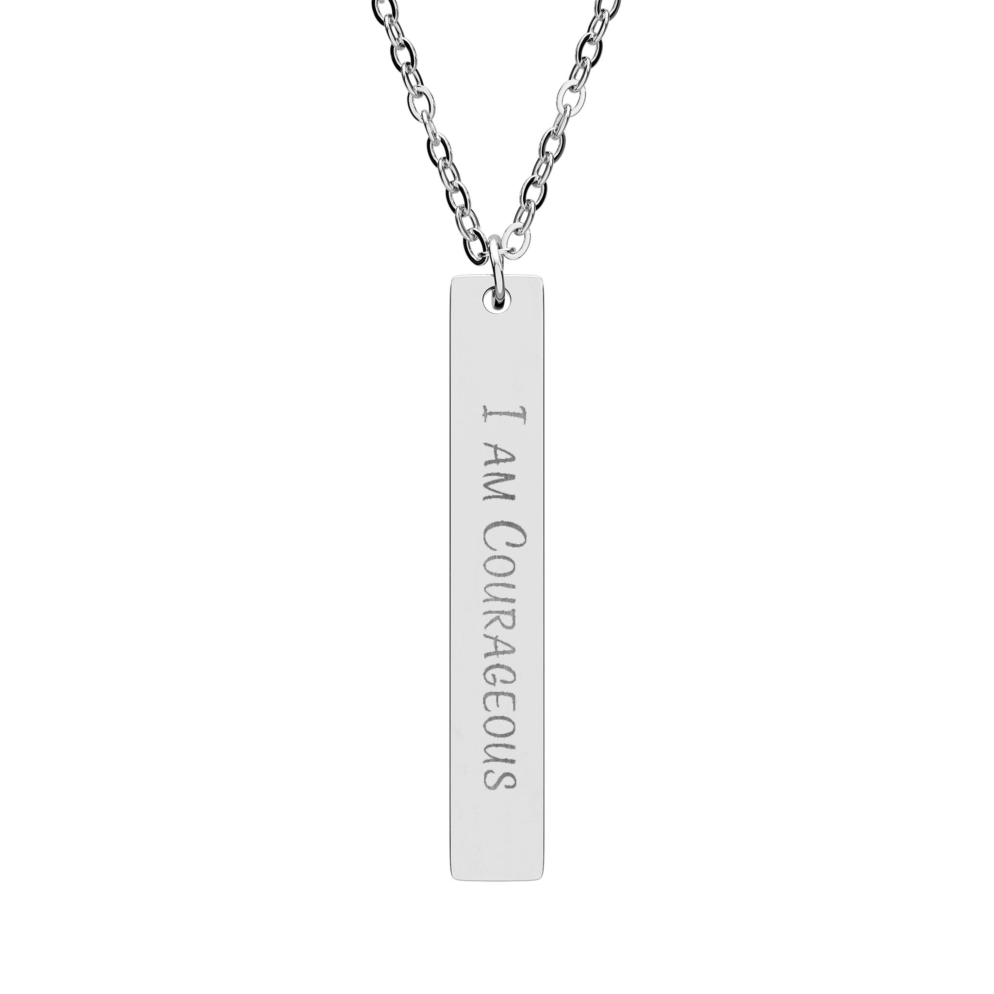 "I Am Courageous" Engraved Vertical Bar Necklace in Stainless Steel