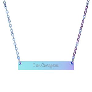 "I am Courageous" Engravable Horizontal Bar Necklace in Rainbow PVD finish