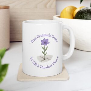 "True Gratitude" Ceramic Mug on kitchen counter