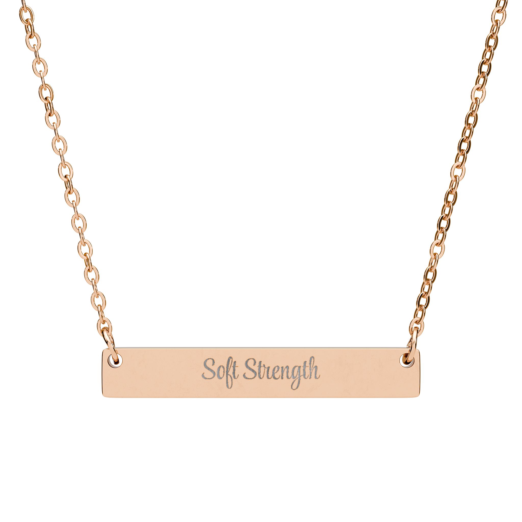 "Soft Strength" Engravable Horizontal Bar Necklace in 18K Rose Gold PVD finish
