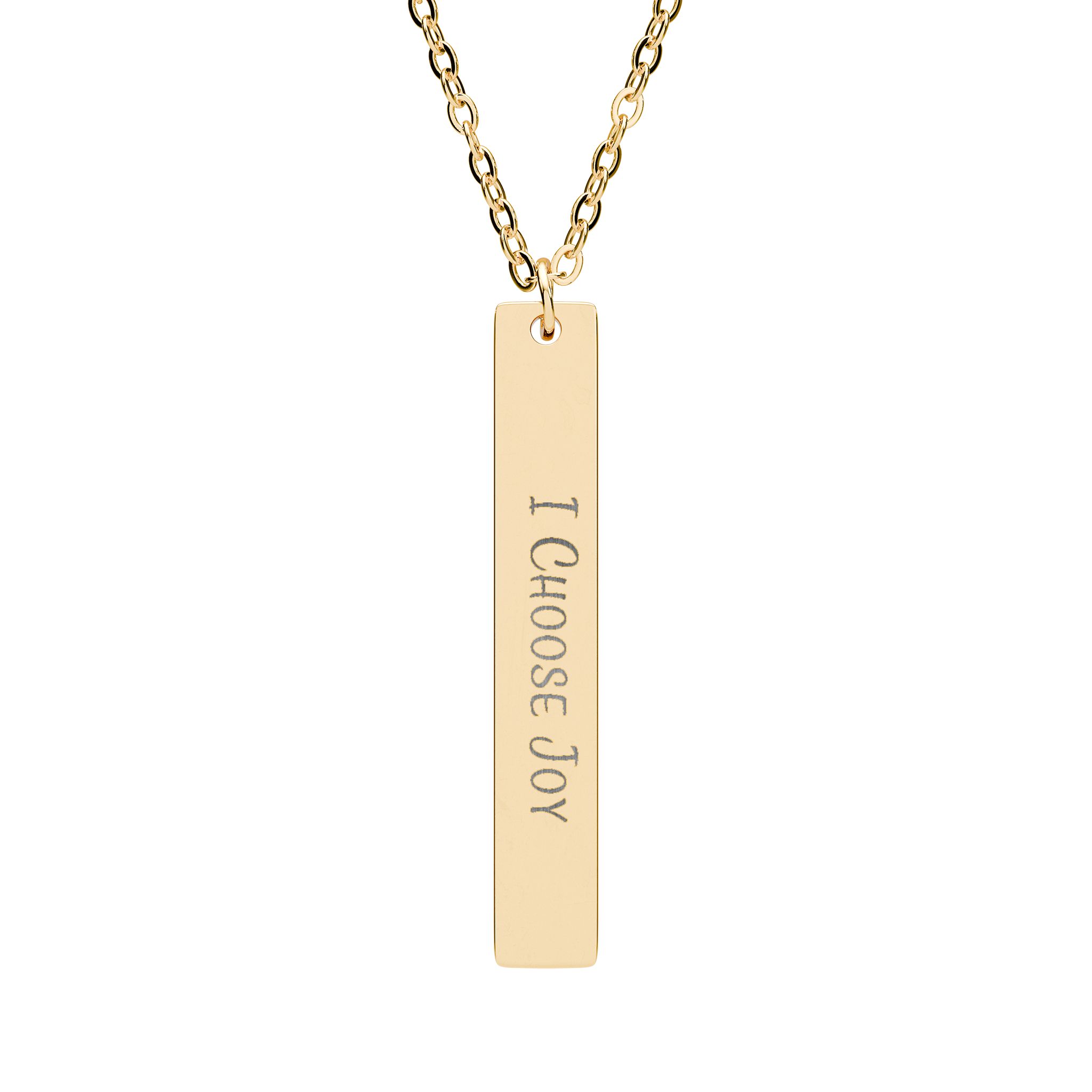 "I Choose Joy" Engraved Vertical Bar Necklace in 18K Gold PVD finish