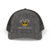 "Some Smiles Hide Struggles" Embroidered Trucker Cap in Dark Heather Gray front view