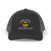 "Some Smiles Hide Struggles" Embroidered Trucker Cap in Black/Charcoal front view