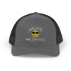 "Some Smiles Hide Struggles" Embroidered Trucker Cap in Charcoal/Black front view