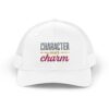 "Character Over Charm" Embroidered Trucker Cap in White front view