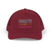 "Character Over Charm" Embroidered Trucker Cap in Cranberry (both) front view