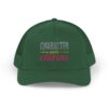 "Character Over Charm" Embroidered Trucker Cap in Evergreen (both) front view
