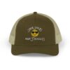 "Some Smiles Hide Struggles" Embroidered Trucker Cap in Moss/Khaki front view