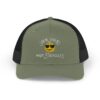"Some Smiles Hide Struggles" Embroidered Trucker Cap in Loden/Black front view