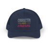 "Character Over Charm" Embroidered Trucker Cap in Navy (both) front view