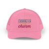 "Character Over Charm" Embroidered Trucker Cap in Pink (Both) front view