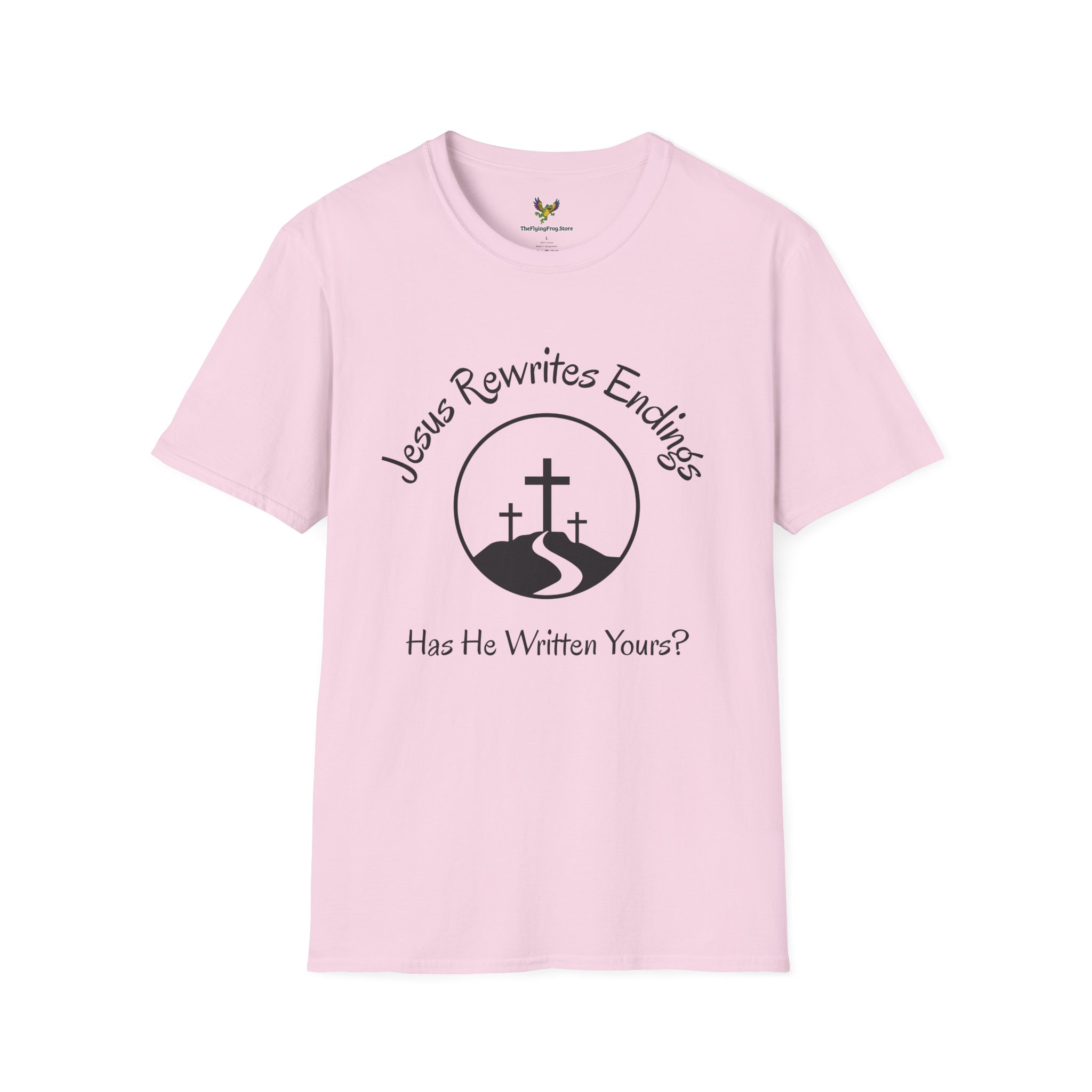 Jesus Rewrites Endings Short Sleeve Tee in Light Pink