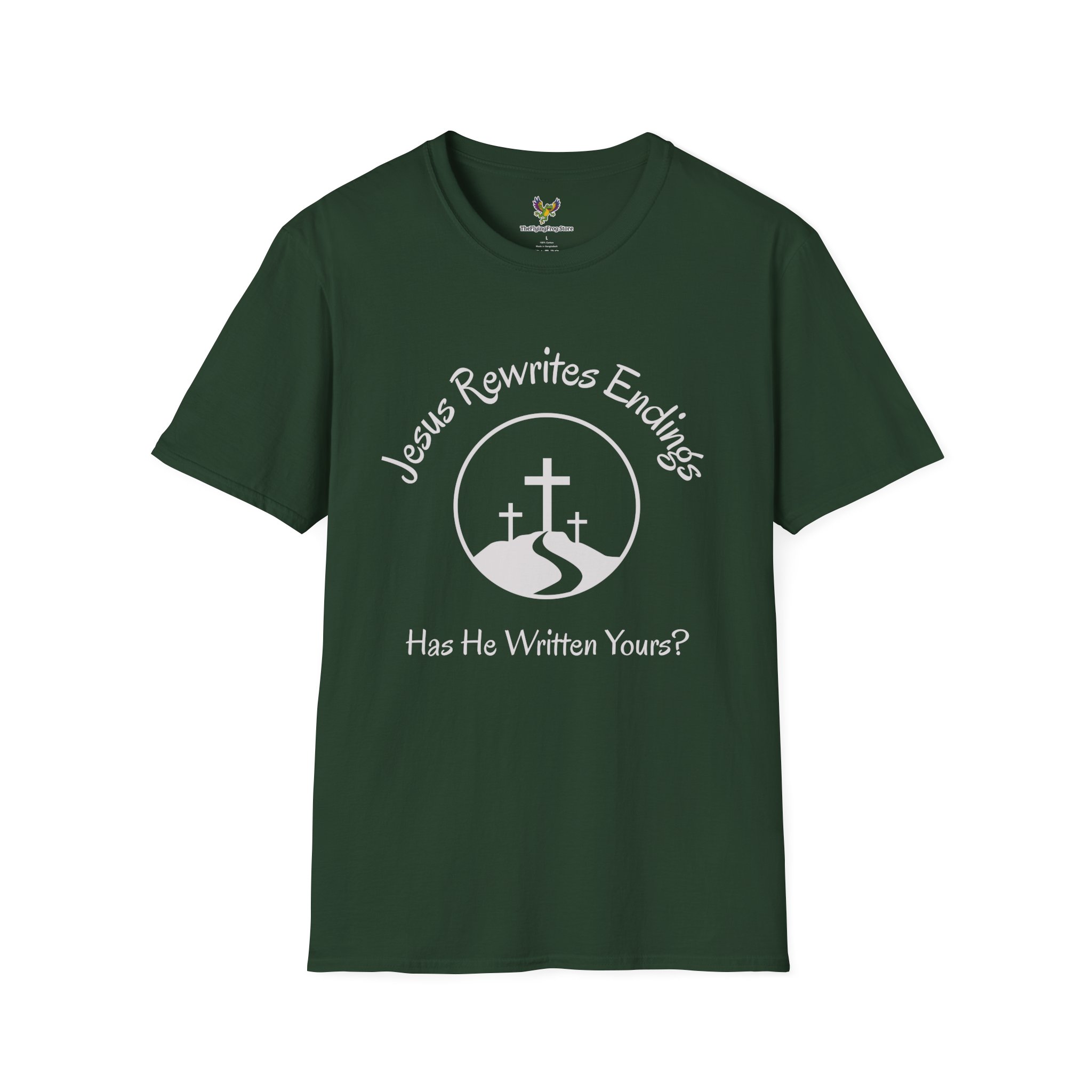Jesus Rewrites Endings Short Sleeve Tee in Forest Green