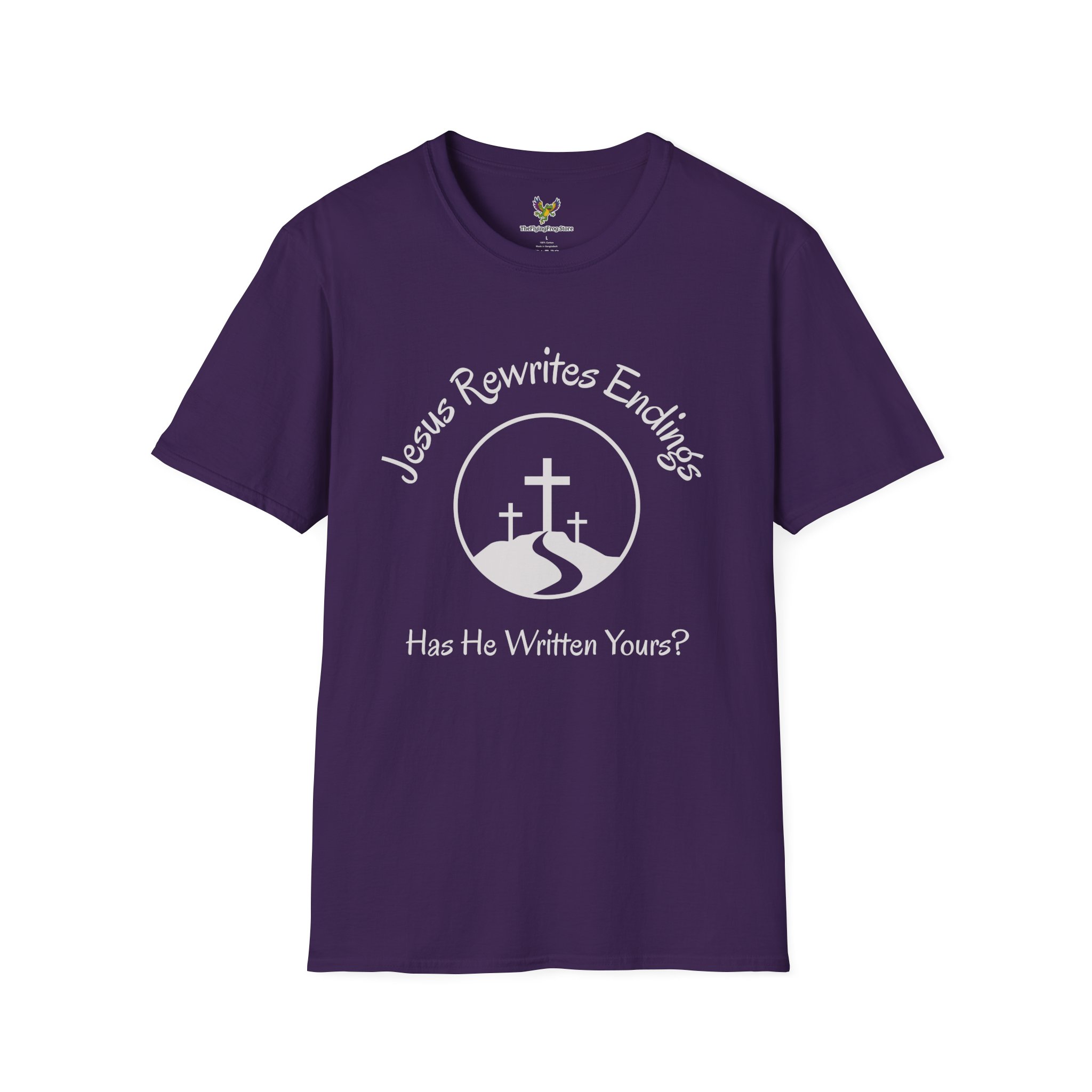 Jesus Rewrites Endings Short Sleeve Tee in Purple