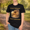 Grave? Defeated Grace? Unmatched Short Sleeve Tee in Black on Man standing in the park