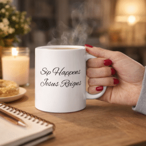 "Sip Happens Jesus Reigns" Ceramic Mug