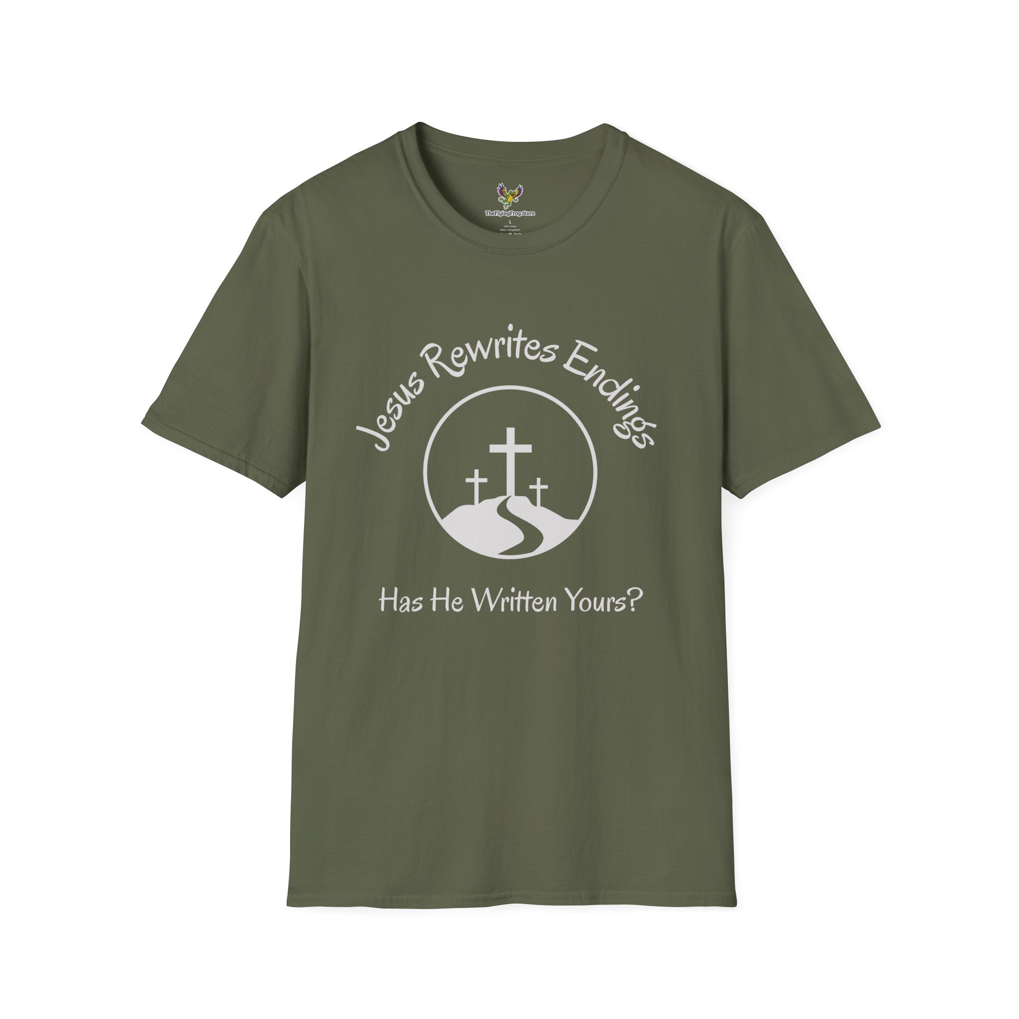 Jesus Rewrites Endings Short Sleeve Tee in Military Green