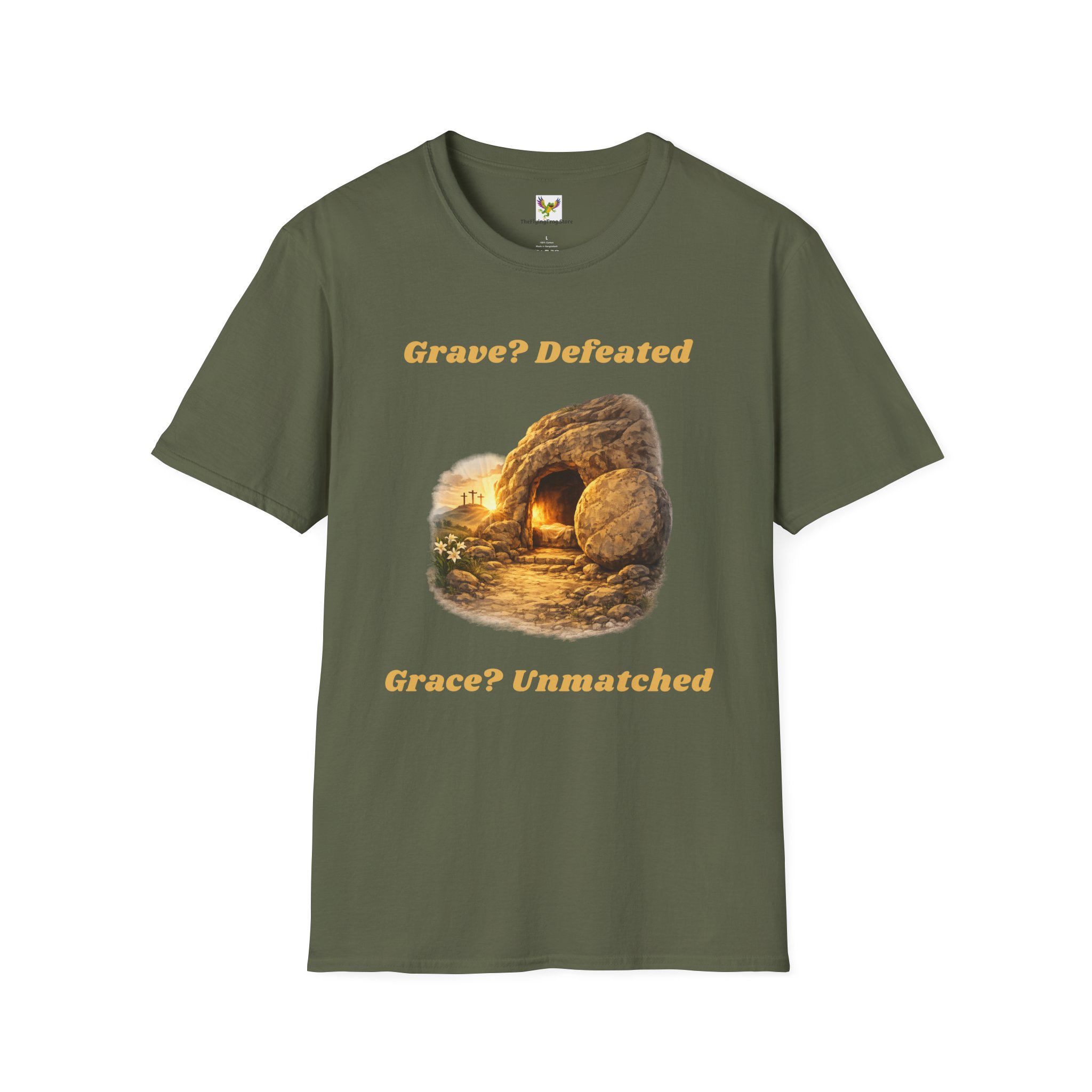 Grave? Defeated Grace? Unmatched Short Sleeve Tee in Military Green