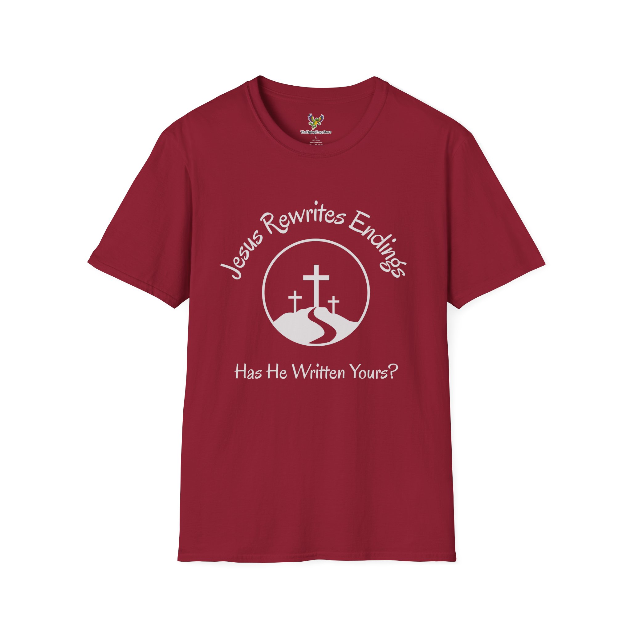 Jesus Rewrites Endings Short Sleeve Tee in Cardinal Red