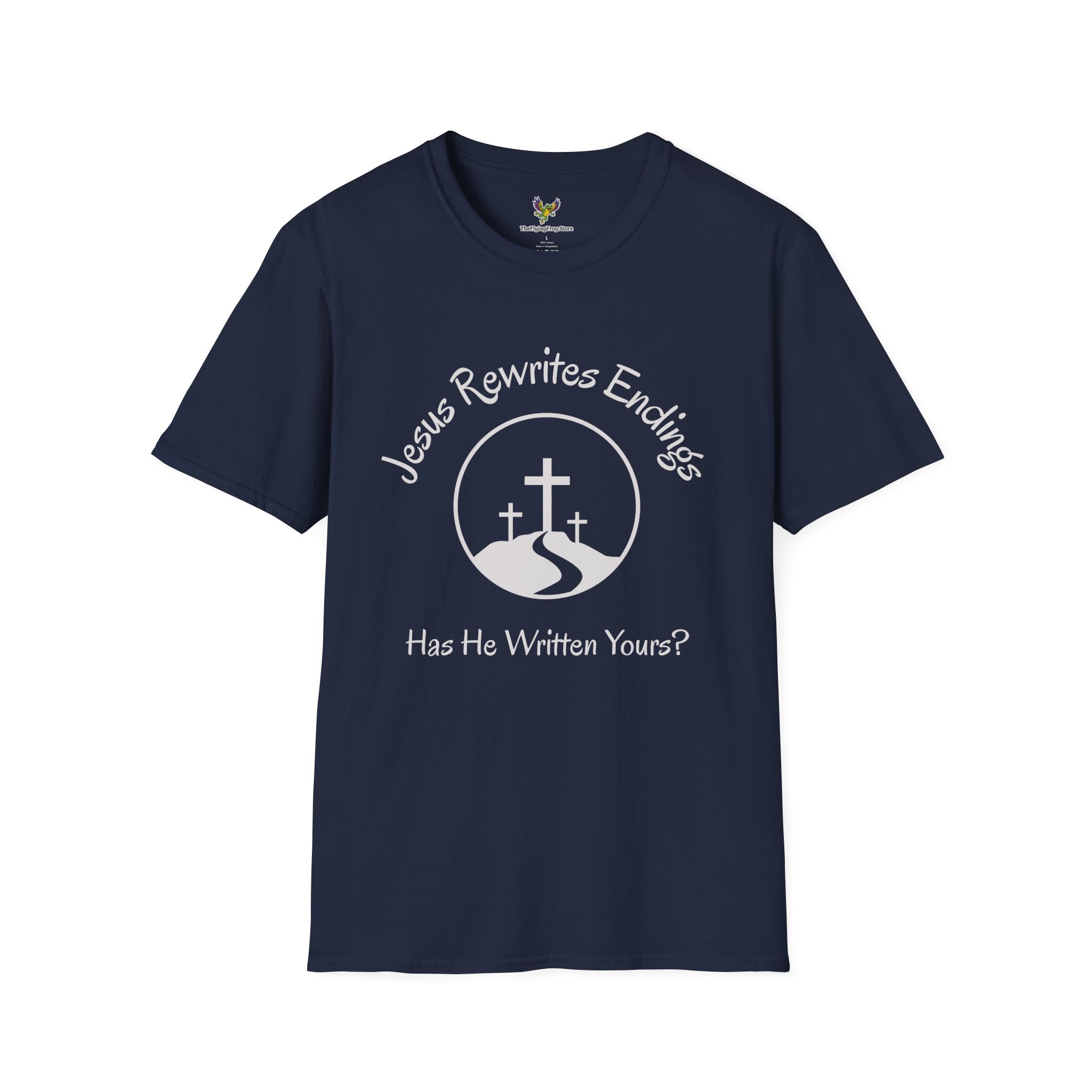 Jesus Rewrites Endings Short Sleeve Tee in Navy Blue