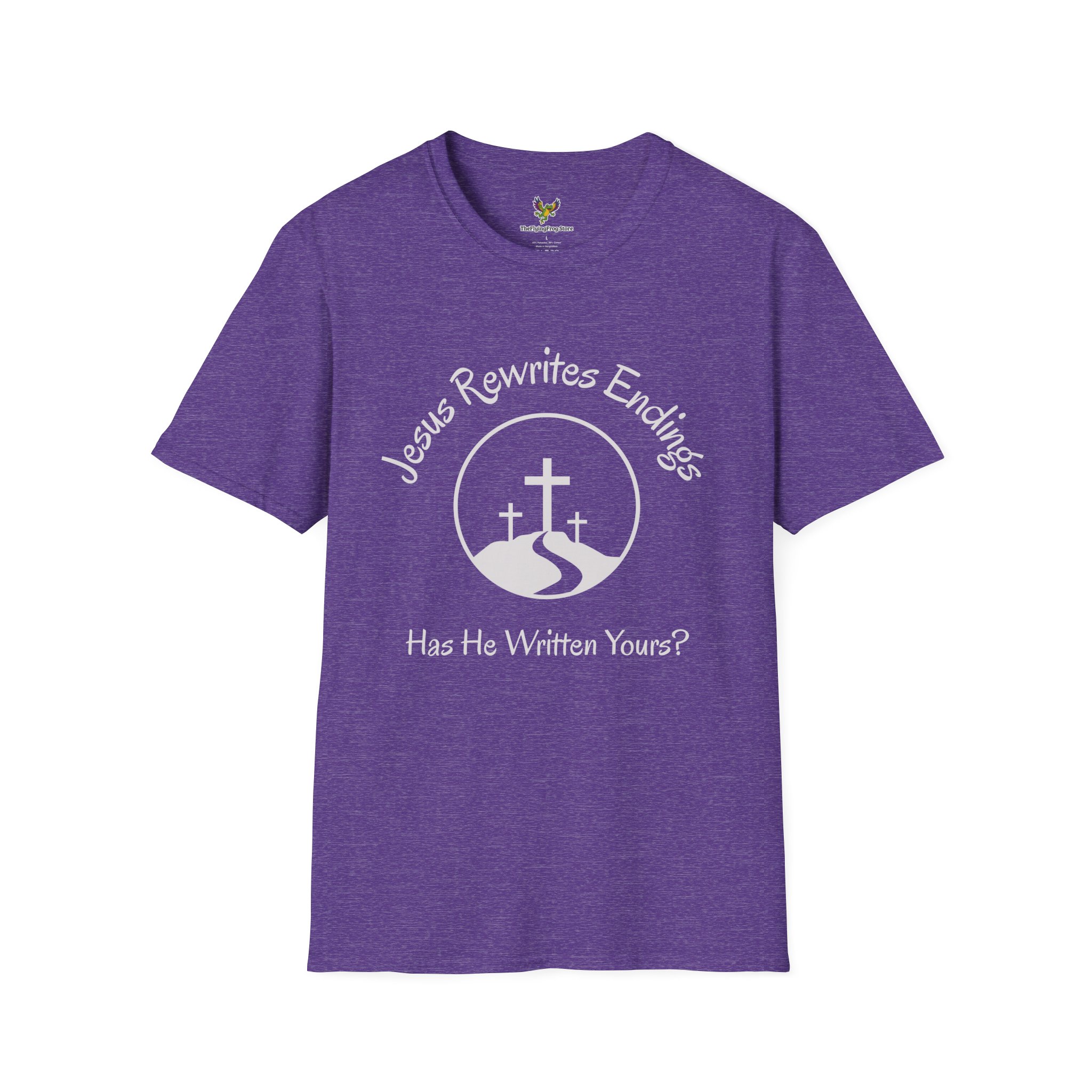 Jesus Rewrites Endings Short Sleeve Tee in Heather Purple